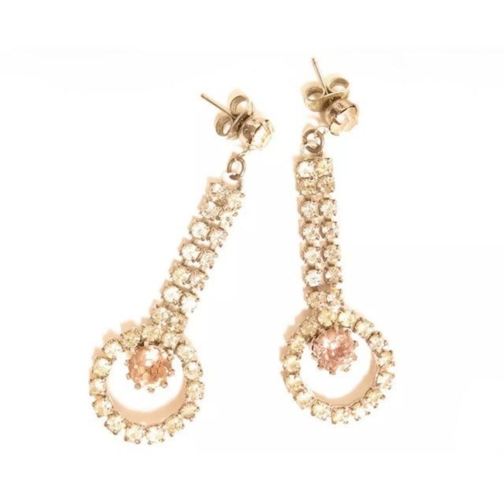 Vintage Sparkly Pale Pink & Clear Rhinestone Silver Plated Dangle Earrings
